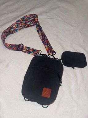 Unbranded Black Crossbody Sling Bag with Colorful Strap